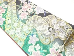 流水に花葉模様織出し袋帯